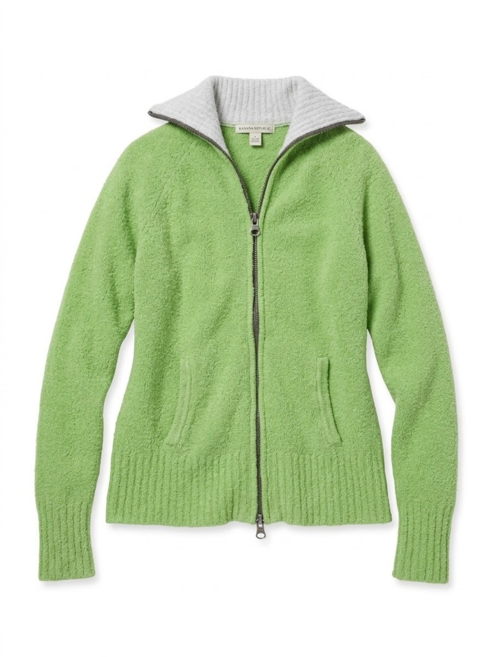 Vintage Y2K Banana Republic Boucle Knit Zip Up Sweater Jacket Green Grey Medium